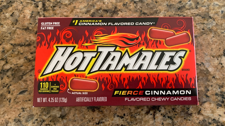 A box of Hot Tamales candies.