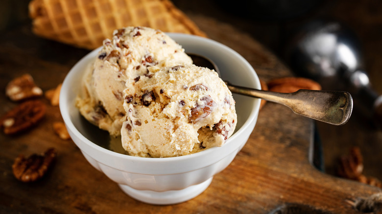 Bowl of butter pecan ice cream