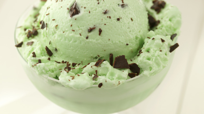 Scoop of mint chocolate ice cream