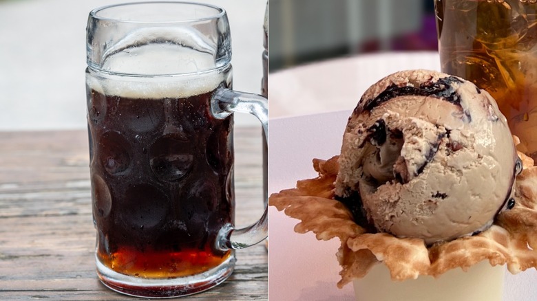 mocha ice cream and glass of stout