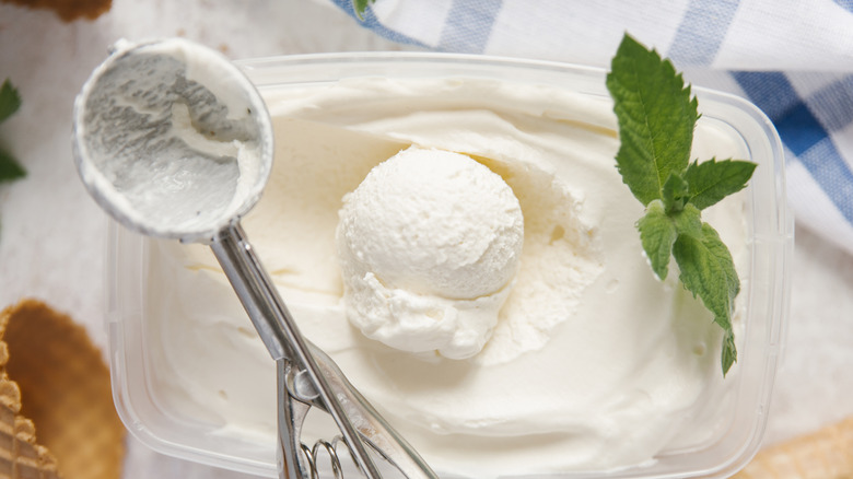 Vanilla ice cream in carton