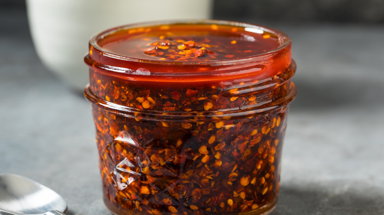 chili crisp oil in a glass jar