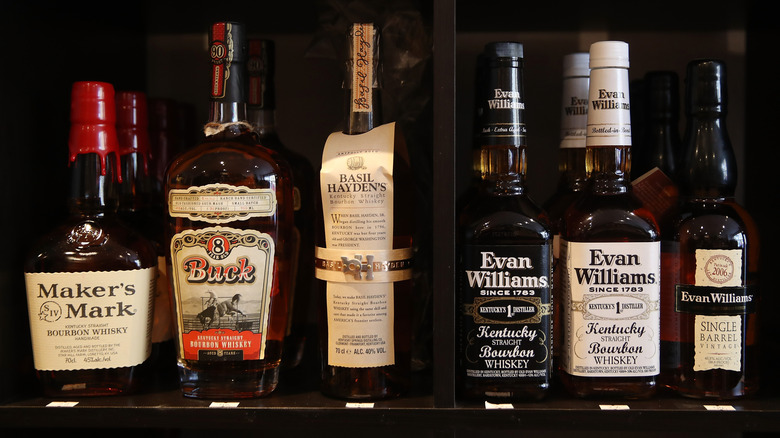 Bottles of bourbon on a shelf