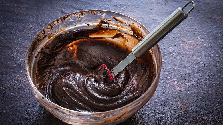 A bowl of brownie batter.
