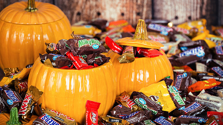 A mountain of Halloween candy