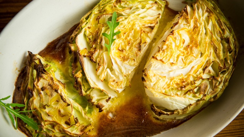 Cooked cabbage wedges