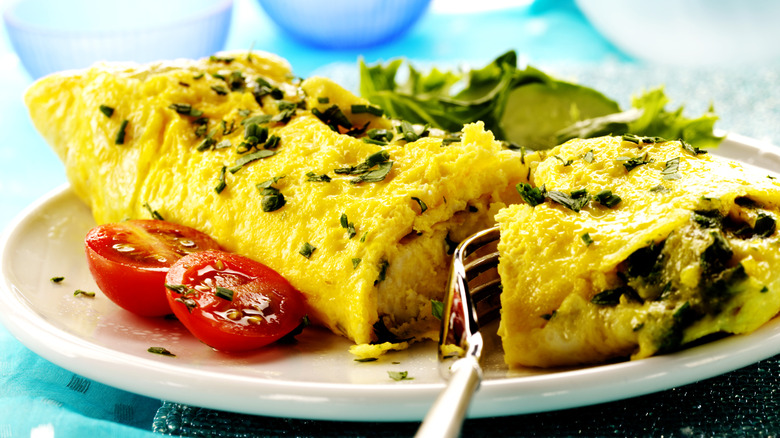 Close up on an omelet on a plate