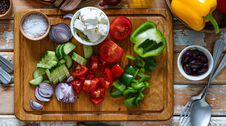 Chopped vegetables on cutting board