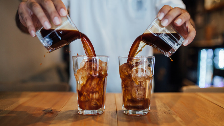 Two black iced coffees