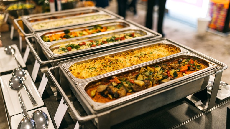 buffet dishes in heated serving trays