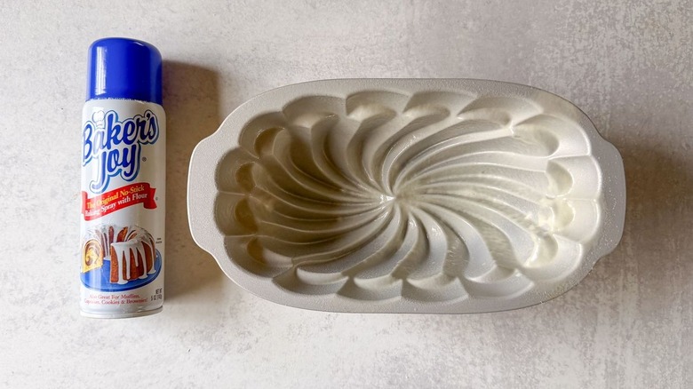 Loaf pan sprayed with Baker's Joy baking spray