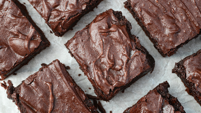 Frosted brownies on  paper