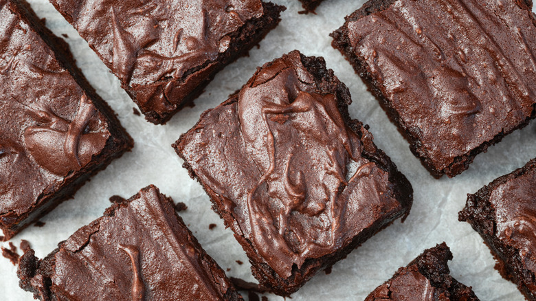 Brownies on parchment paper