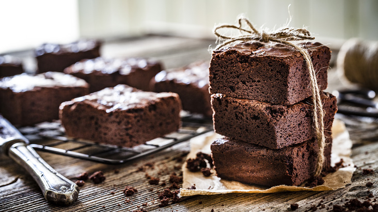 sliced brownies packaged in string