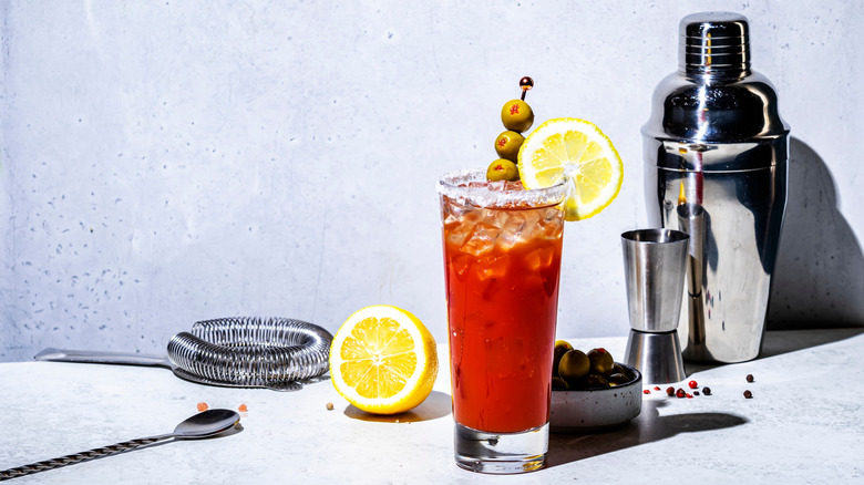 bloody mary with bartending tools