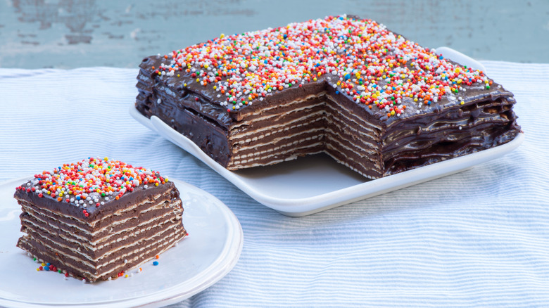 Chocolate soaked matzo cake