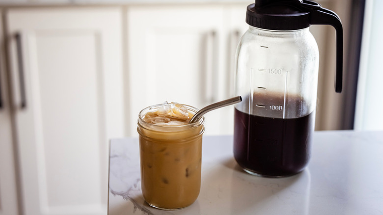 Iced coffee made with a batch of pre-made coffee