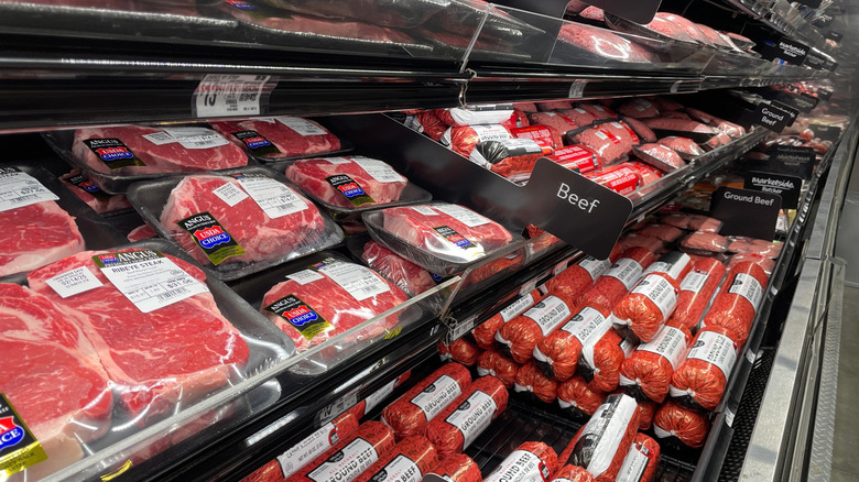 Grocery store meat shelves