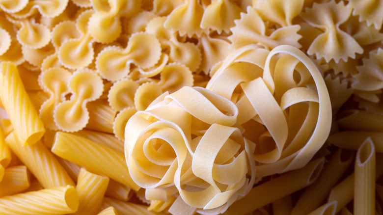 variety of uncooked pasta shapes