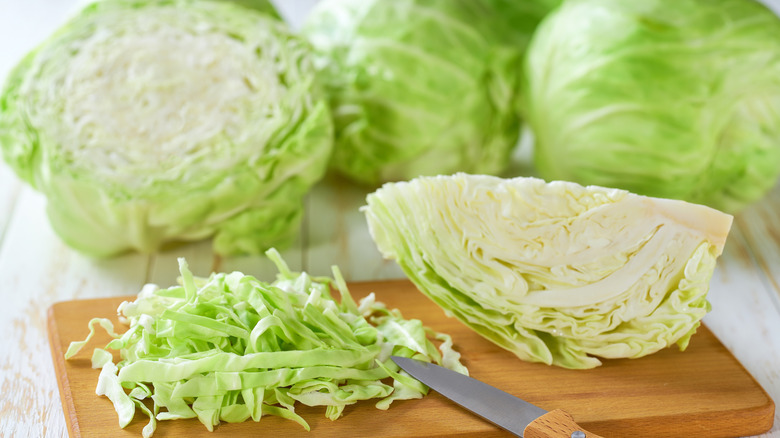 Halved and chopped up head of cabbage