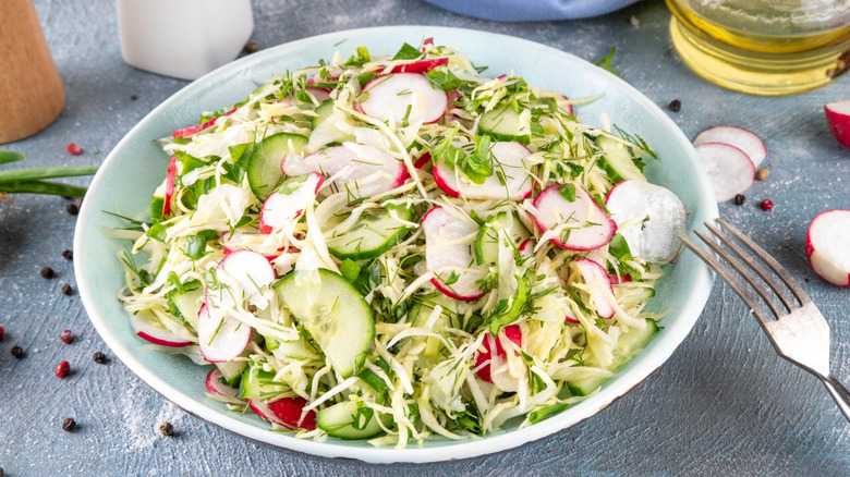 Spring cabbage salad in a bowl.