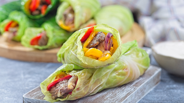 cabbage wrap with meat and vegetables inside