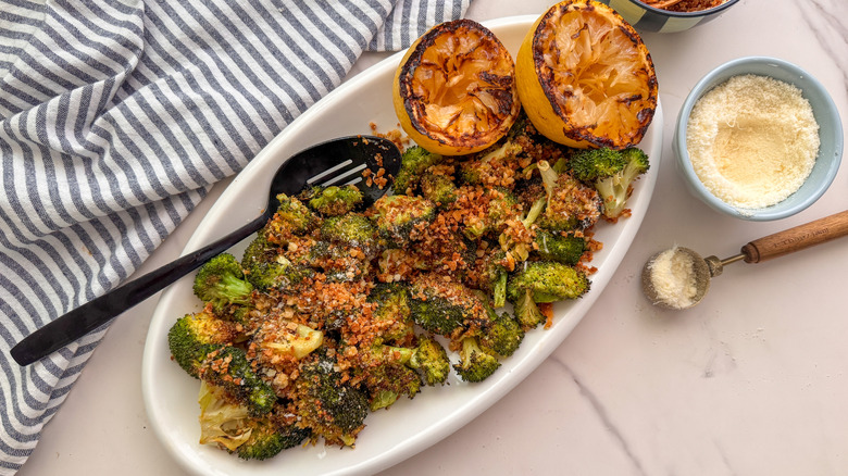 Caesar-style roasted broccoli with charred lemons