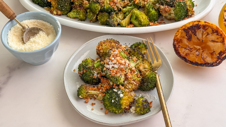 plate with breadcrumb-topped broccoli