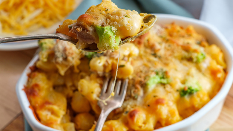 A gooey casserole with broccoli.