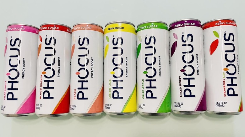 Complete line of Phocus caffeinated sparkling water flavors
