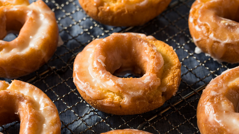 Cake donuts on a baking rack