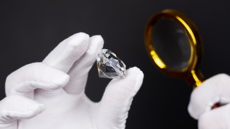 Diamond studied through a magnifying glass