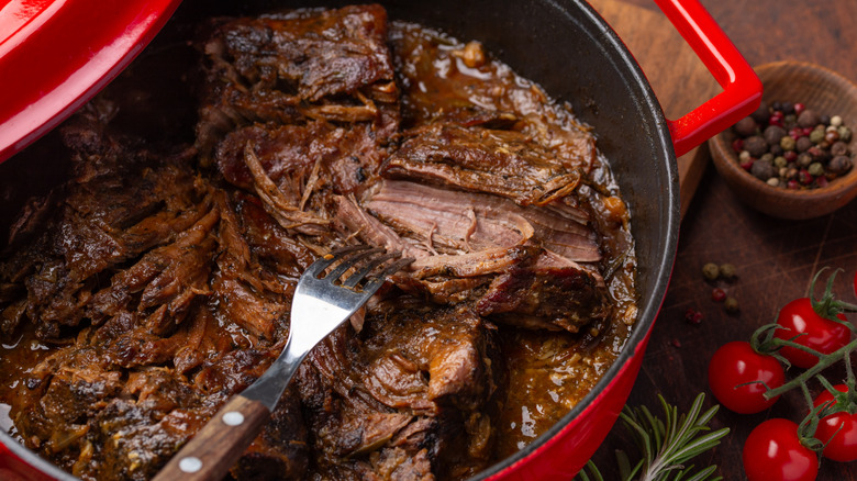 braised beef in a red pot