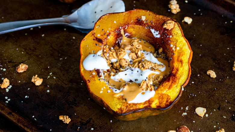 Roasted acorn squash breakfast bowl with granola