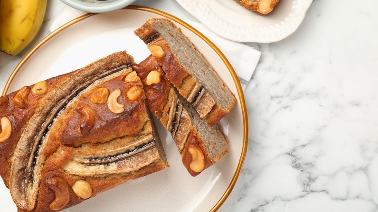 a loaf of banana bread on a plate
