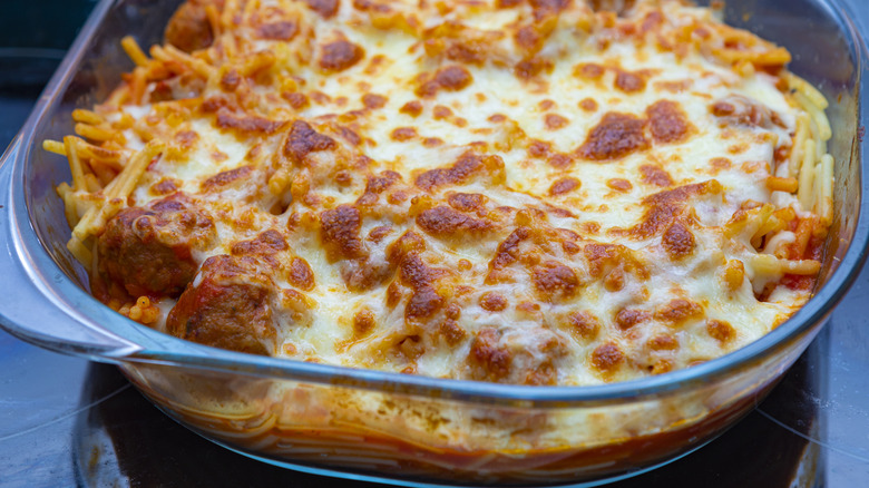 Pyrex with pizza casserole