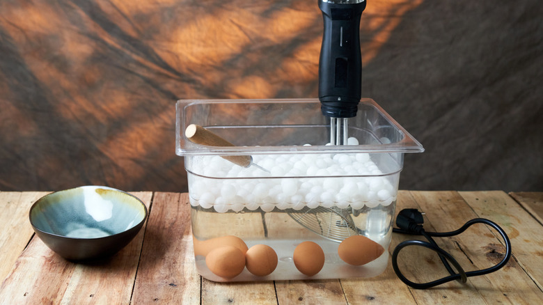 Eggs cooking sous vide