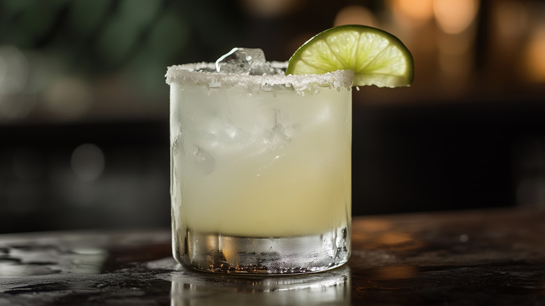 Margarita with a lime wedge