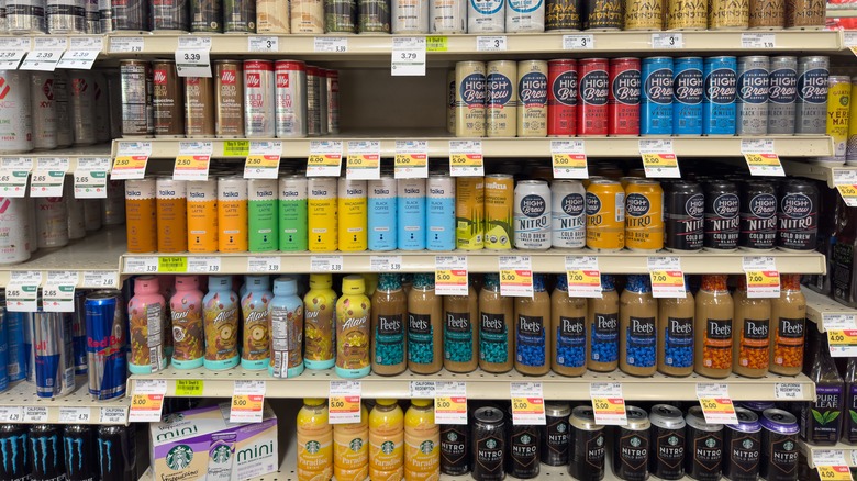 Canned coffee drinks at the grocery store