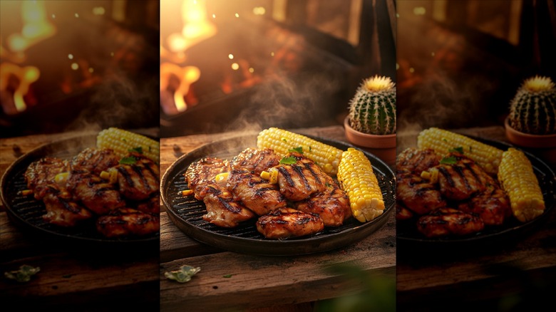 Grilled chicken and corn on the cob