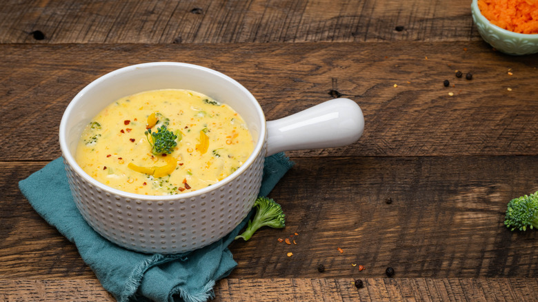 Bowl of broccoli and cheese soup