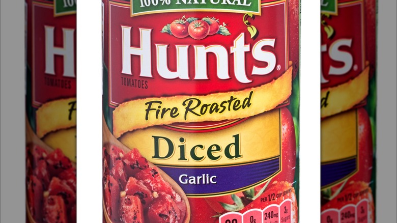 Fire Roasted garlic flavored diced tomatoes isolated on white