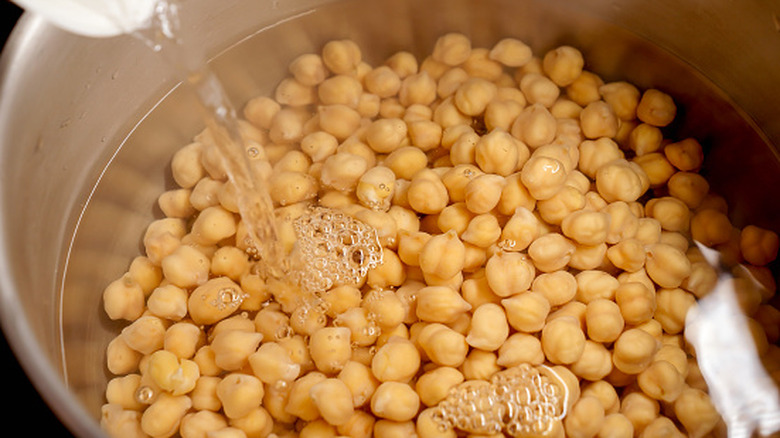 chickpeas cooking in a pan