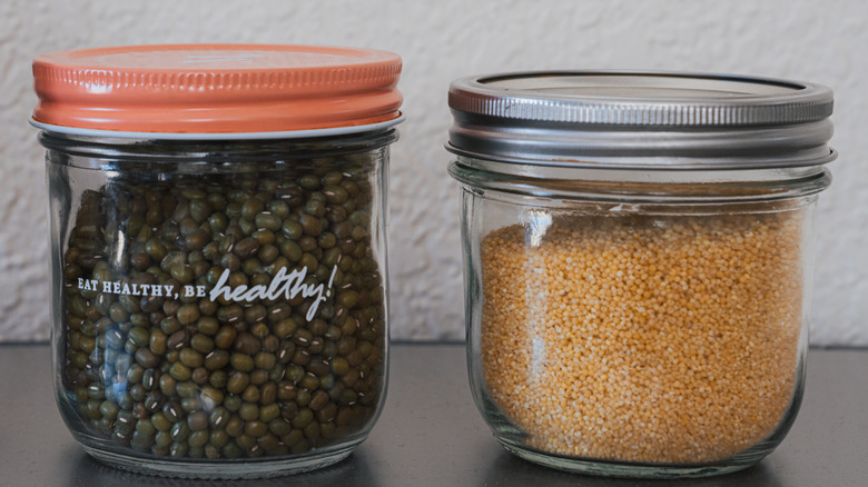 Vacuum sealed mason jars with dry foods