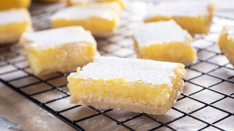 homemade lemon bars on cooling rack