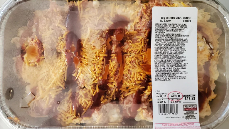 Costco's Kirkland brand packaged BBQ chicken with mac and cheese and bacon