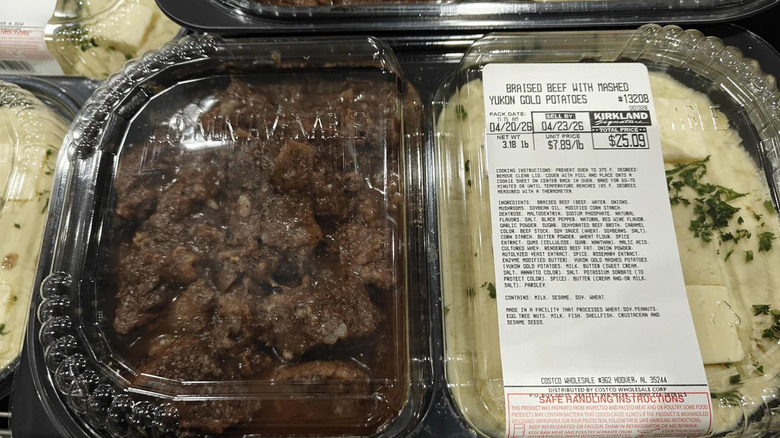 Packaged braised beef and mashed potatoes from Costco's Kirkland Signature brand