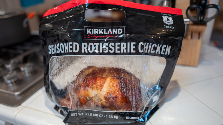 Costco Kirkland brand rotisserie chicken packaged in-store
