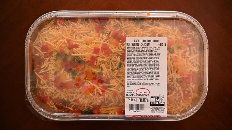 Packaged rotisserie chicken enchilada by Costco's Kirkland Signature brand