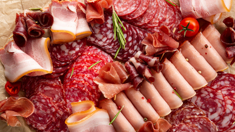 plate of different cold cut deli meats